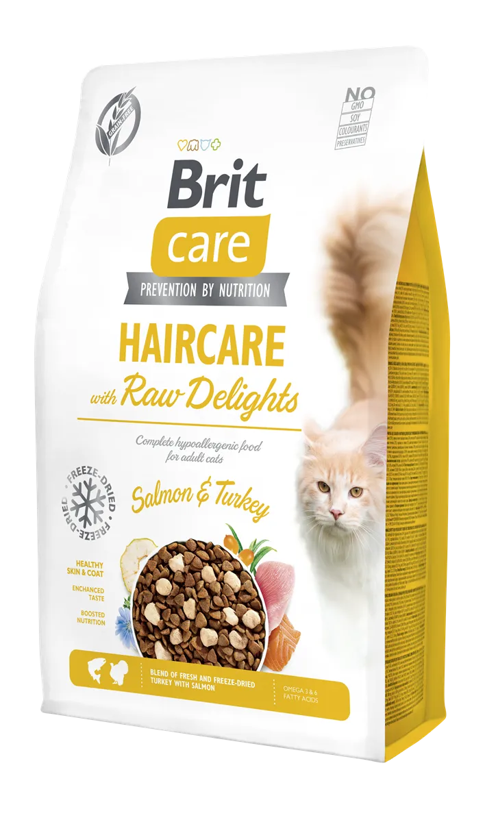 Brit Care Haircare Raw Delight, Yetişkin Kediler için Somon ve Dondurularak Kurutulmuş Hindi Etli Mama 2 kg 1